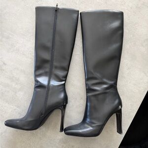 Zara Vegan Leather Square Toe Knee High Boots Black Size EU 39 / US 8